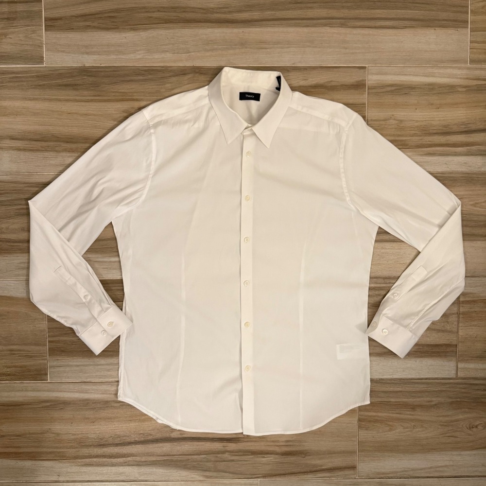 Theory Sylvain Wealth 2 Mens White Stretch Cotton Dress Shirt XL A0674535